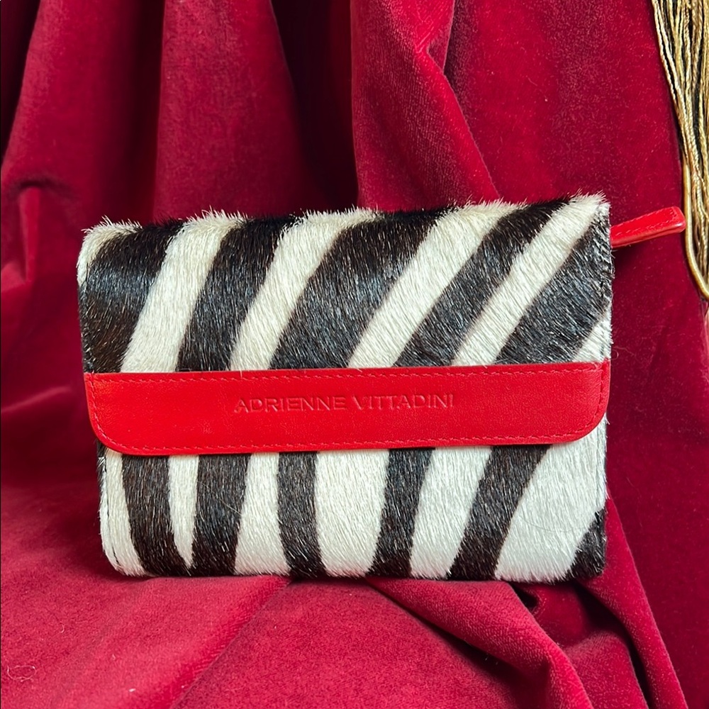 Adrienne Vittadini Zebra Print Wallet with Red Accent